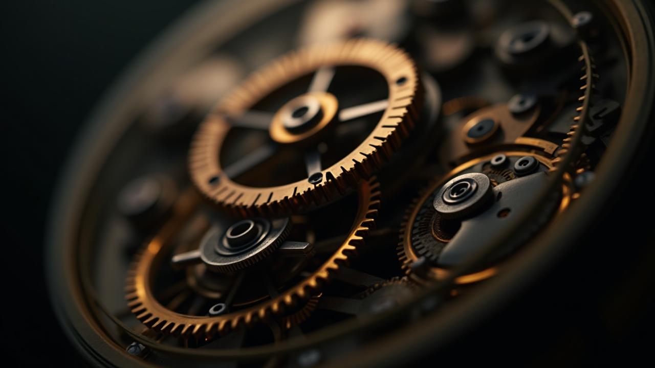 精密な歯車とゼンマイの動き